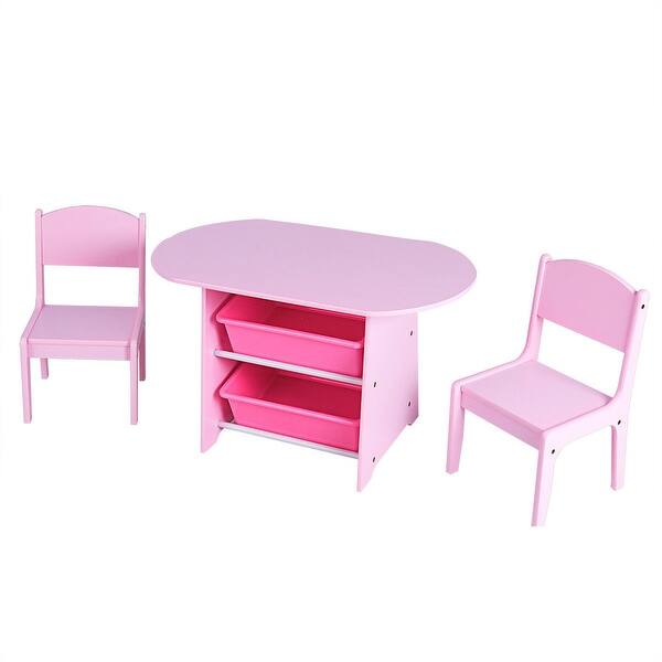 Shop Costway Kids Table And 2 Chairs Set With Storage Boxes For