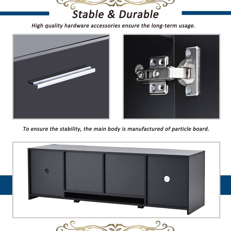 Modern TV Stand with 2 Tempered Glass Shelves
