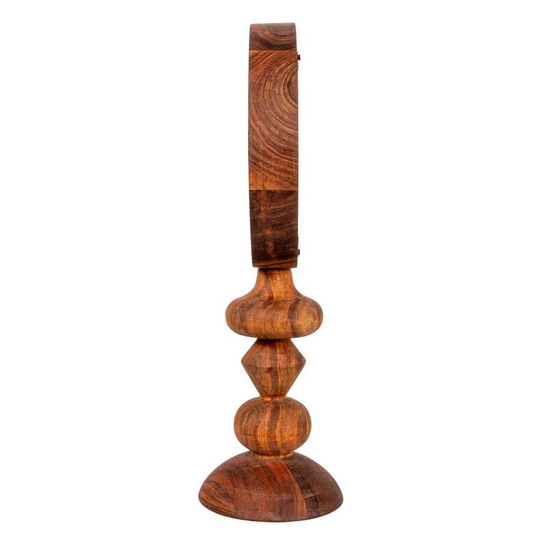 Acacia Wood Table Mirror with Carved Wood Base, Natural - 8.0"L x 5.0"W x 16.0"H