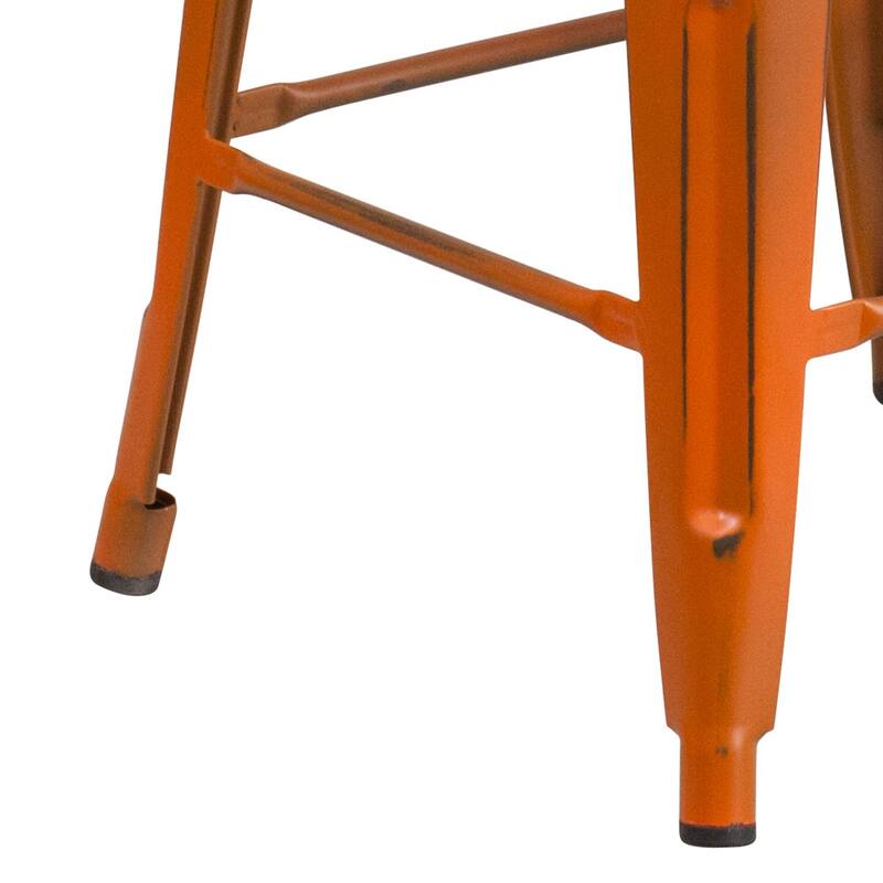 24" High Backless Distressed Metal Indoor-Outdoor Counter Height Stool