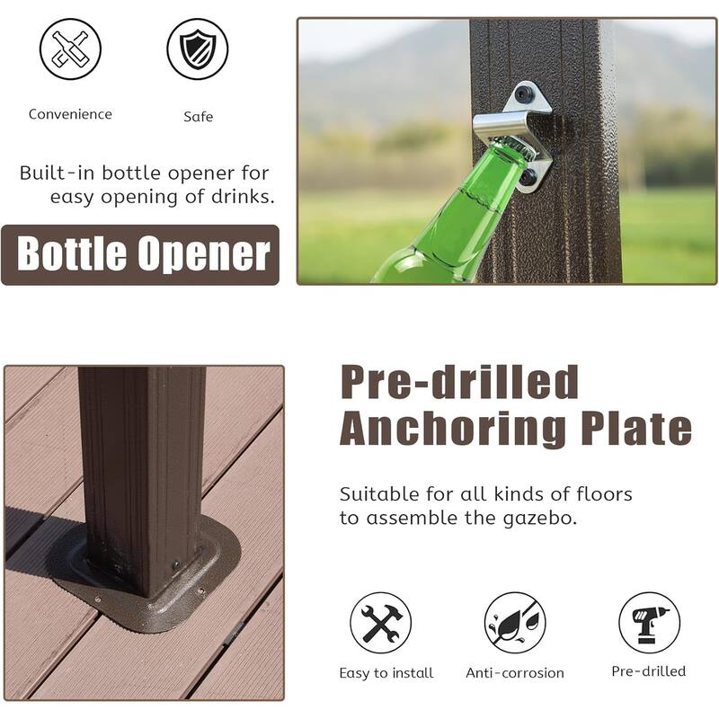 8x5FT Outdoor Hardtop Grill Gazebo with Double Roof, Side Shelves, and Ceiling Hook for Patio, Deck, Yard, or Garden