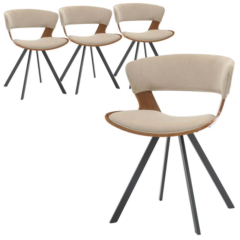 Nymia Upholstered Dining Chair with Saddle Seat - Velvet or Leather Accent Chair with Open Back and Iron Legs Set of 4 - Walnut/Light Brown Velvet