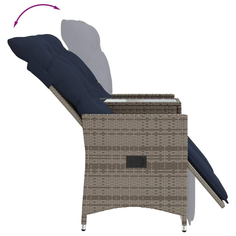 vidaXL Reclining Patio Sofa 2-Seater with Table Gray Poly Rattan - 51.2 x 23.2 x 36.2
