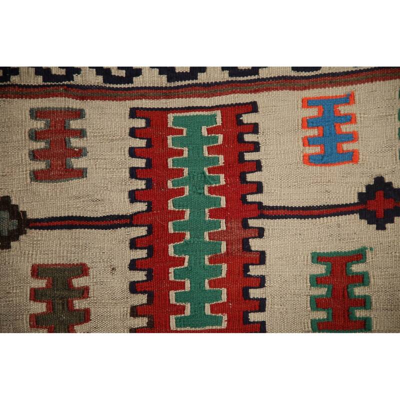 Masterpiece Hand-Woven Vegetable Dye Kilim Qashqai Persian Antique Rug - 5'4"x 8'6"