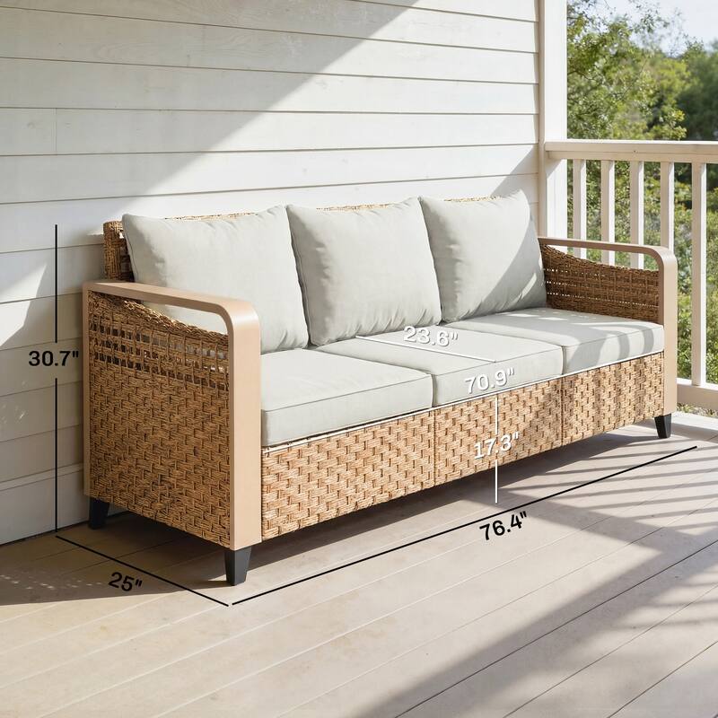 Outsunny Outdoor Patio Couch with Wide and Deep Seat, 3 Seater Wicker Outdoor Sofa with Wide Metal Armrests