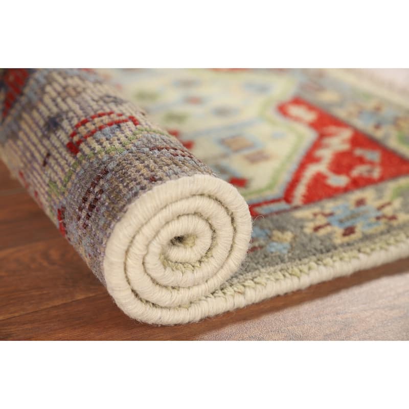 Geometric Kazak Indian Accent Rug Hand-Knotted Wool Carpet - 2'0" x 3'0"