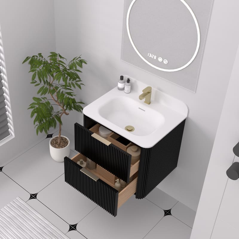 24" Floating Bathroom Vanity with Integrated countertop Rectangulare Sink Solid Wood - 24 inch