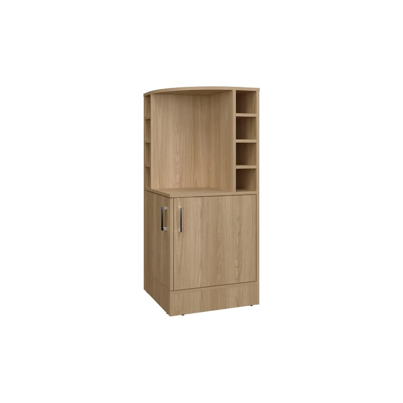 FM FURNITURE Toyei Corner Bar Cabinet with Bottle Rack, Open Shelves, and Hidden Storage, Natural Oak - Yellow