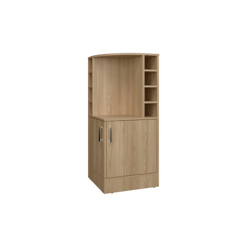 FM FURNITURE Toyei Corner Bar Cabinet with Bottle Rack, Open Shelves, and Hidden Storage - Natural Wood