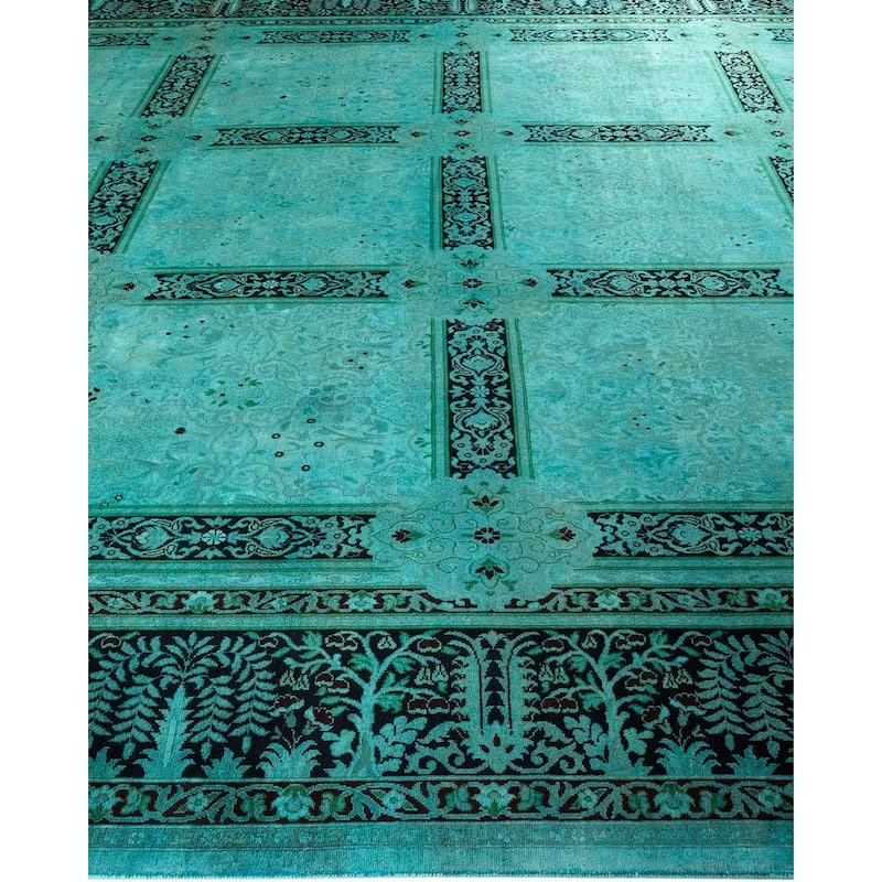Overton Hand Knotted Wool Vintage Inspired Modern Contemporary Overdyed Blue Area Rug - 10' 3" x 14' 0"