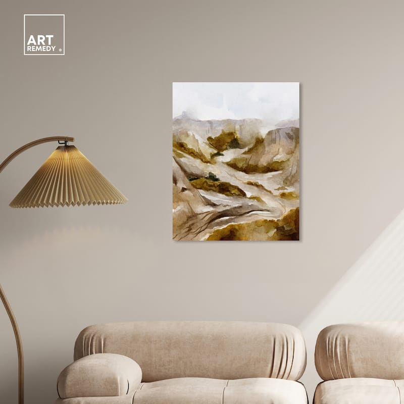 Art Remedy Winter End Rock Mountain Gallery Wrapped Landscape 1 Piece Canvas Wall Art Watercolor Style