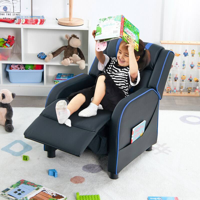 Gymax Kids Recliner Chair Ergonomic Leather Sofa Armchair w/Footrest
