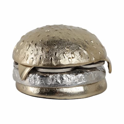 Aluminum Decorative Object Burger Shape - 3" Silver & Gold - 5" x 5" x 3.25"