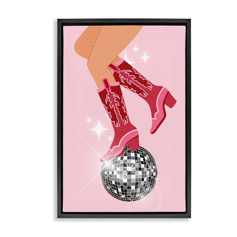 Stupell Balancing Disco Cowgirl Framed Floater Canvas Wall Art Design By LSR Design Studio - 21 x 31 - Black