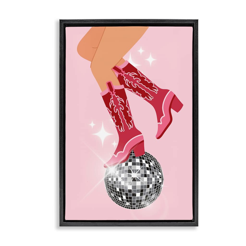 Stupell Balancing Disco Cowgirl Framed Floater Canvas Wall Art Design By LSR Design Studio