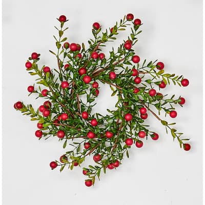 3.25" Boxwood & Berry Candle Ring, Set of 2 - 9
