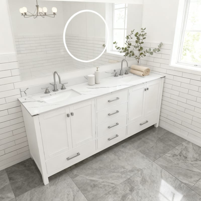 Nephelily 72 inch Transitional White Bathroom Vanity with Top