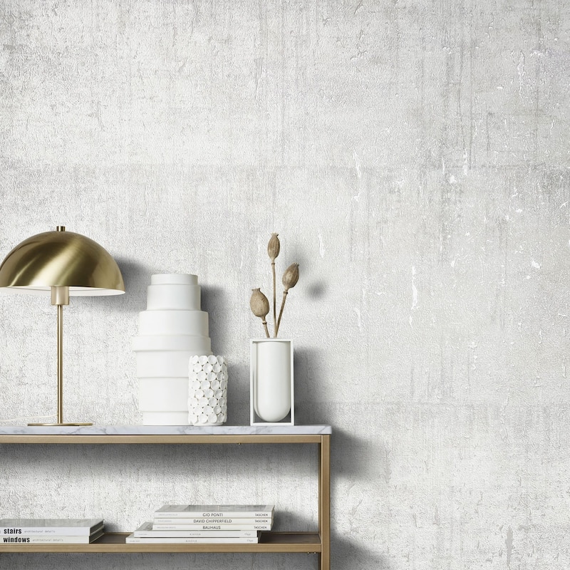 Galerie Wallcoverings Air Collection Metallic Aged Concrete Textured Wallpaper Roll