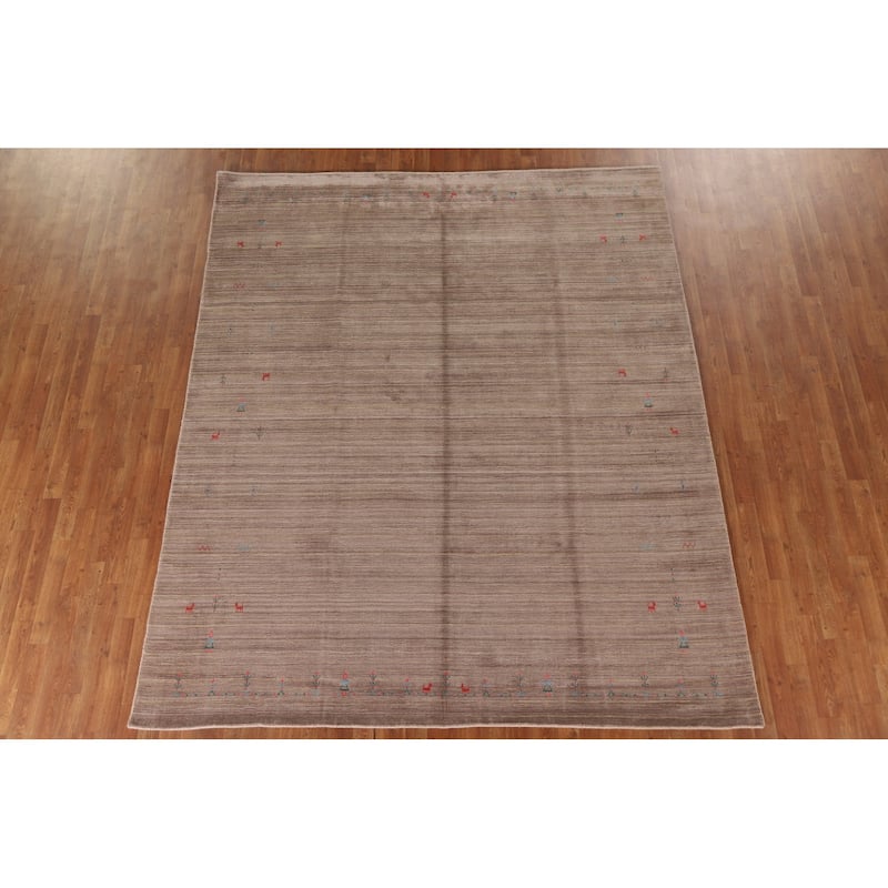 Modern Gabbeh Rug Hand-Knotted Tribal Wool Carpet - 7'11"x 9'7"