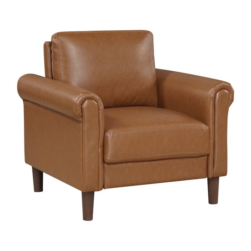 Frances 35" Faux Leather Living Room Chair - Brown Finish Exposed Feet - Brown