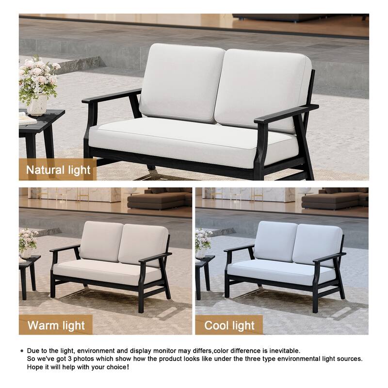 Casual Wood Cushioned 5-Piece Outdoor Patio Conversation Set