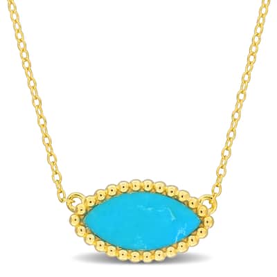 Miadora 3ct TGW Marquise Shape Created Turquoise Necklace Yellow Silver