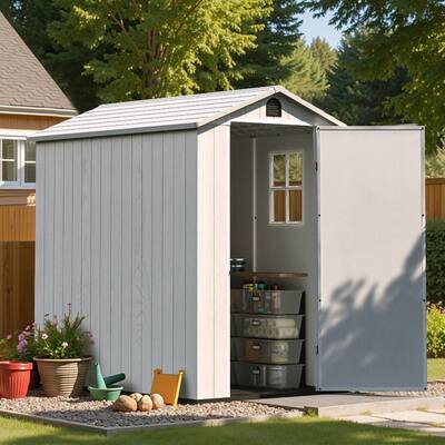 Patiowell 6'x 4' & 4'x 4' & 4'x 8' Plastic Outdoor Storage Shed, Resin Shed with Floor, White