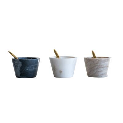 Blue, White & Brown Marble Pinch Pots with Brass Spoons (Set of 3 Colors)