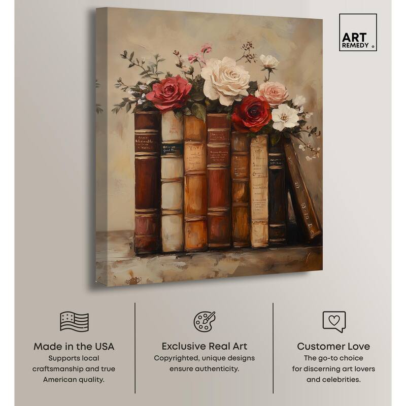 Bookshelf Bouquet II Canvas by Art Remedy, Gallery Wrapped