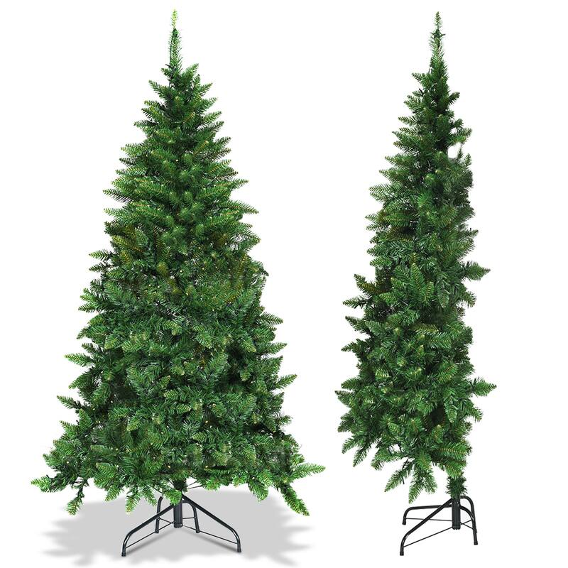 Gymax 5ft LED Pre-lit Half Christmas Tree PVC Artificial Tree w/ 8