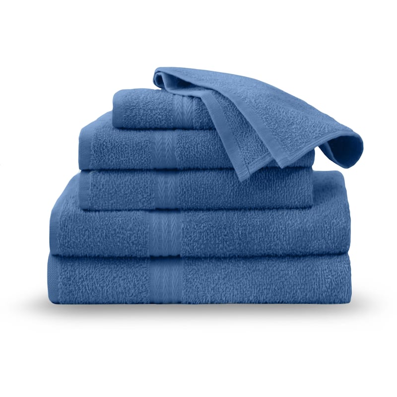 Superior Miami 100% Cotton 6-Piece Towel Set - Lightweight & Quick Drying - 6-Piece - Blue