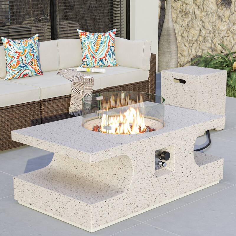 COSIEST Outdoor 42-inch Rectangular Propane Fire Pit Table - with Wind Guard&Propane Tank Cover