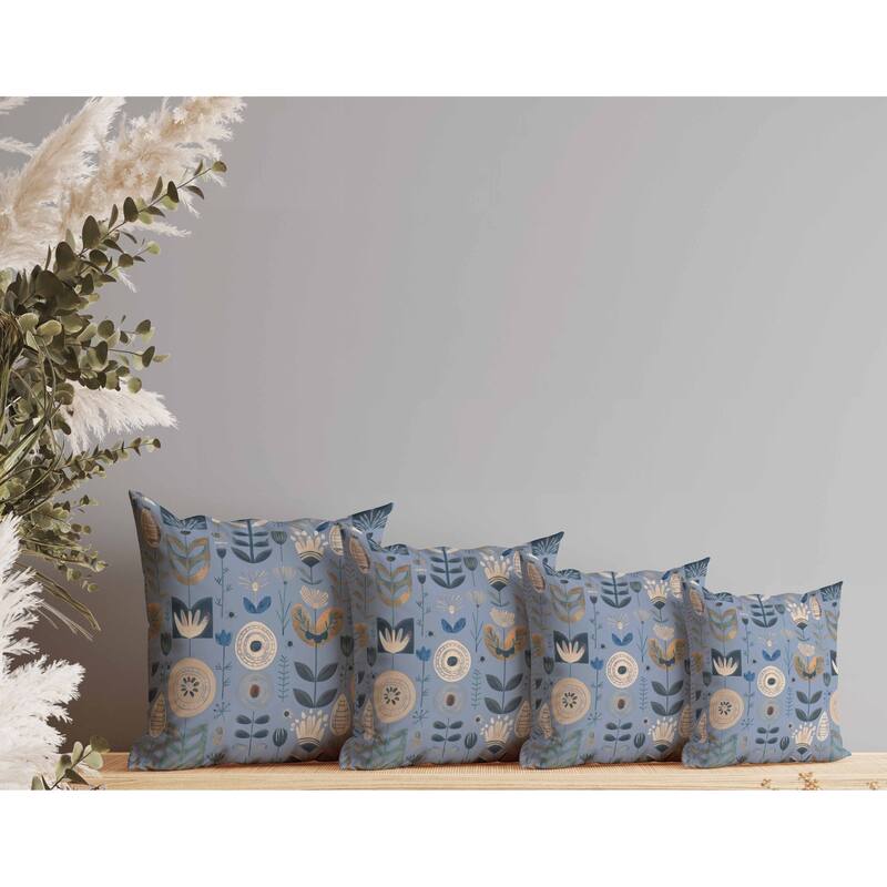 Baltic Blossoms Faux Suede Reversible Throw Pillow SkyBlue and Beige