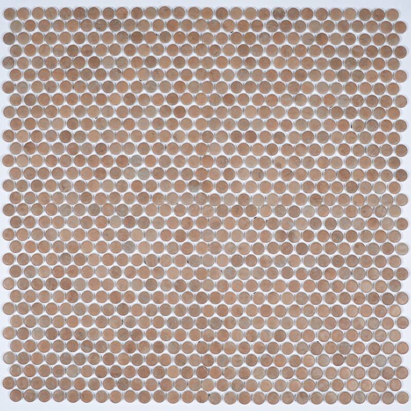 Lucenza 12x12 in. Matte Recycled Glass Penny Round Mosaic Wall and Floor Tile (10.56 sq ft/case, 12-Pack) - Clay Beige