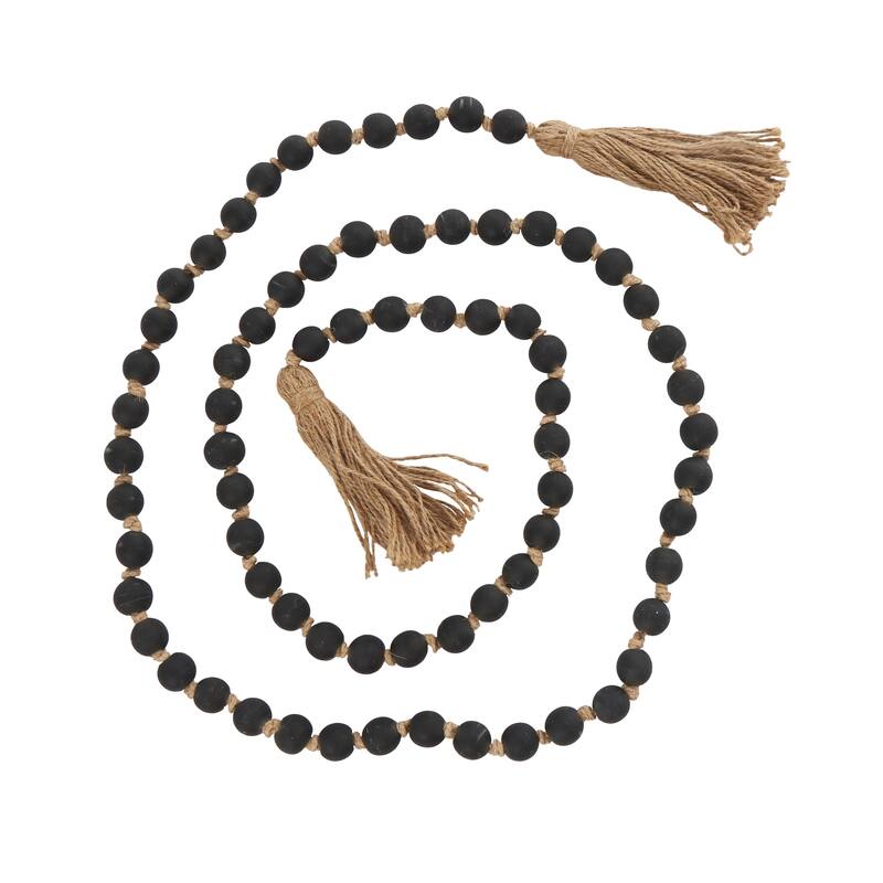 Glass Handmade Round Long Beaded Garland with Tassel with Knotted Brown Jute