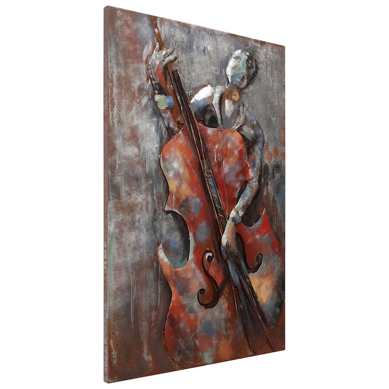 "The Bassist" Mixed Media Iron Hand Painted Dimensional Wall Décor