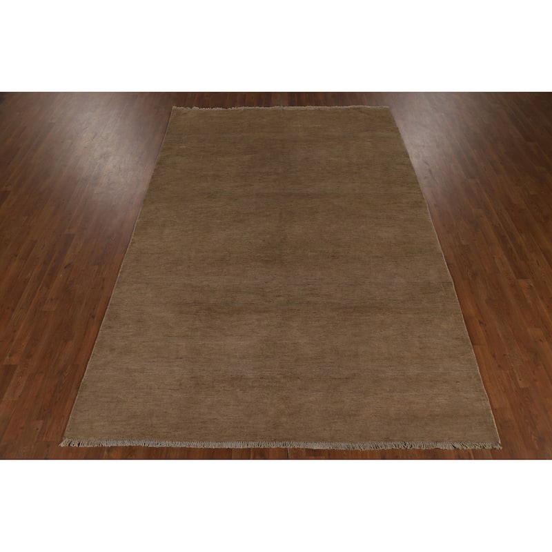 Brown Solid Gabbeh Oriental Area Rug Handmade Wool Carpet - 6'9" x 10'0"