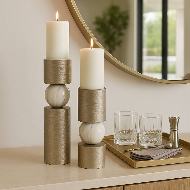Metal Candle Holders Modern Glossy Sphere - Set of 2 - Gold - 15" - 17.75"