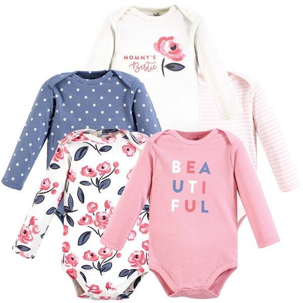 slide 1 of 1, Touched by Nature Girls Organic Cotton Long-Sleeve Bodysuits, Bubblegum Floral 0-3 Months - Bubblegum Floral