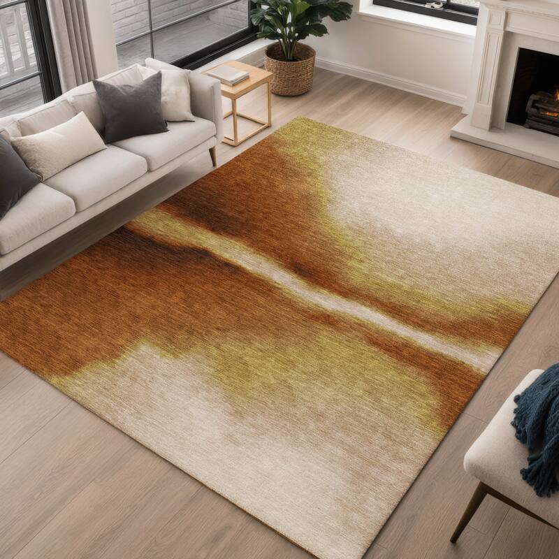 Machine Washable Indoor/ Outdoor Modern Landscape Chantille Rug
