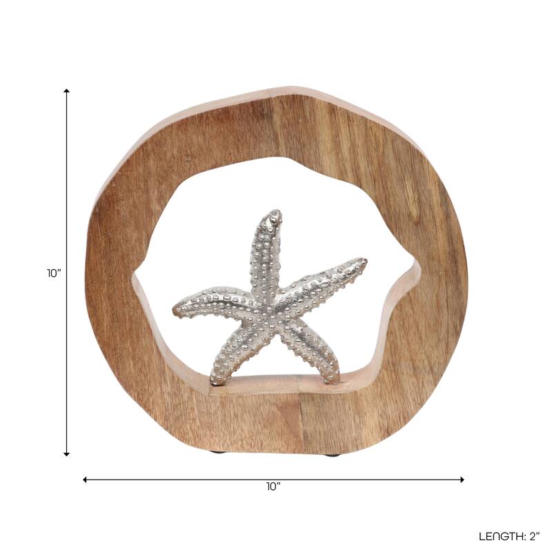 Decorative Figurine on Round Wooden Stand Sculpture - Brown - 10.0"