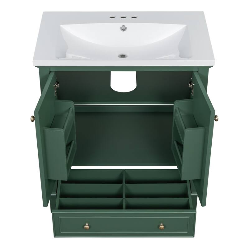 30" Bathroom Wood Storage Vanity Cabinet with Ceramic Sink, Drawer