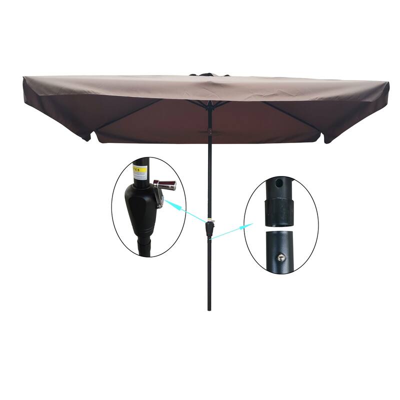10x6.5ft Rectangular Patio Umbrella with Crank and Push Button Tilt for Outdoor Use
