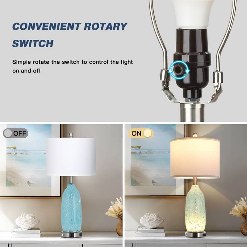 25" Coastal Bedside Table Lamps with 3-Way Touch Dimming and Charging Ports