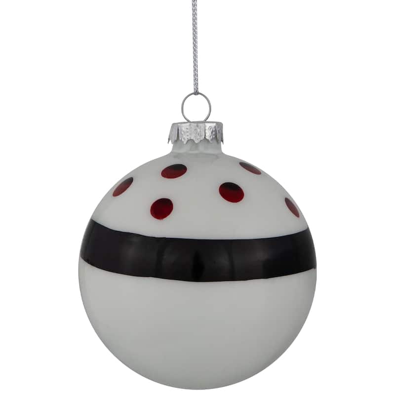 4 Shiny White Black Striped Christmas Glass Ball Ornaments 3" 80mm