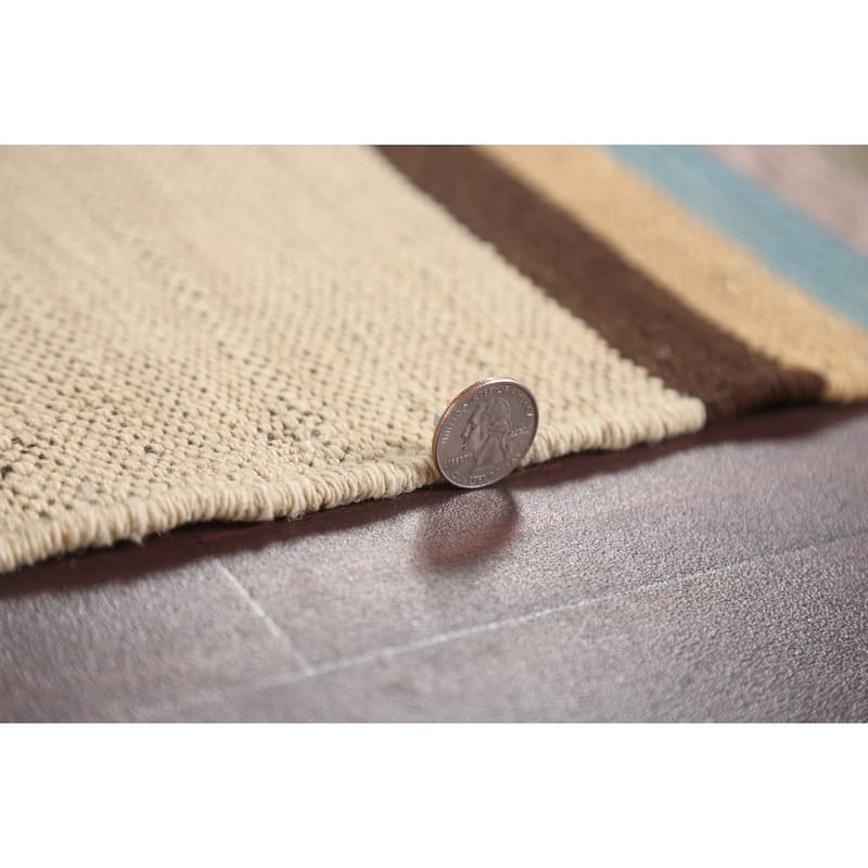 Natural Dye Striped Kilim Contemporary Wool Area Rug Flat-weave Carpet - 5'0" x 6'6"