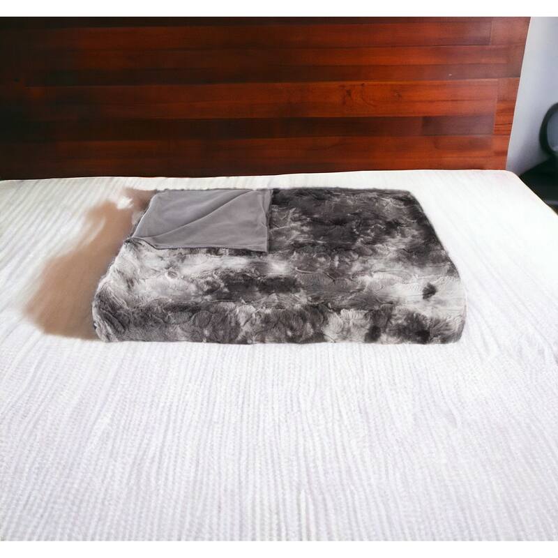 HomeRoots 50" X 70" Dark Gray and Ivory Faux Fur Plush Throw Blanket