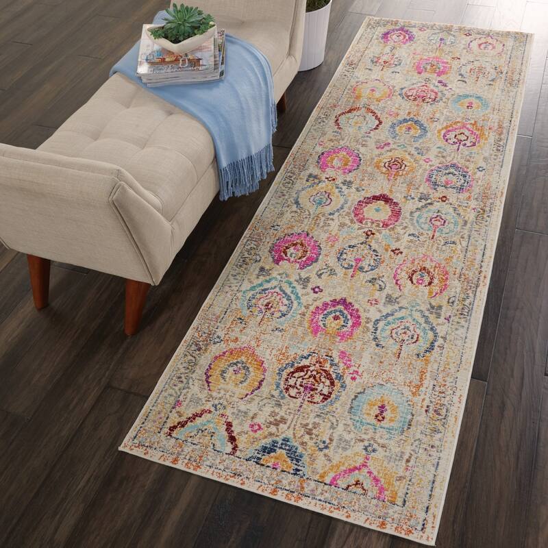 Nourison Vintage Kashan Persian Medallion Area Rug - 2' x 6' Runner - Ivory/Multi - Runner/Rectangle