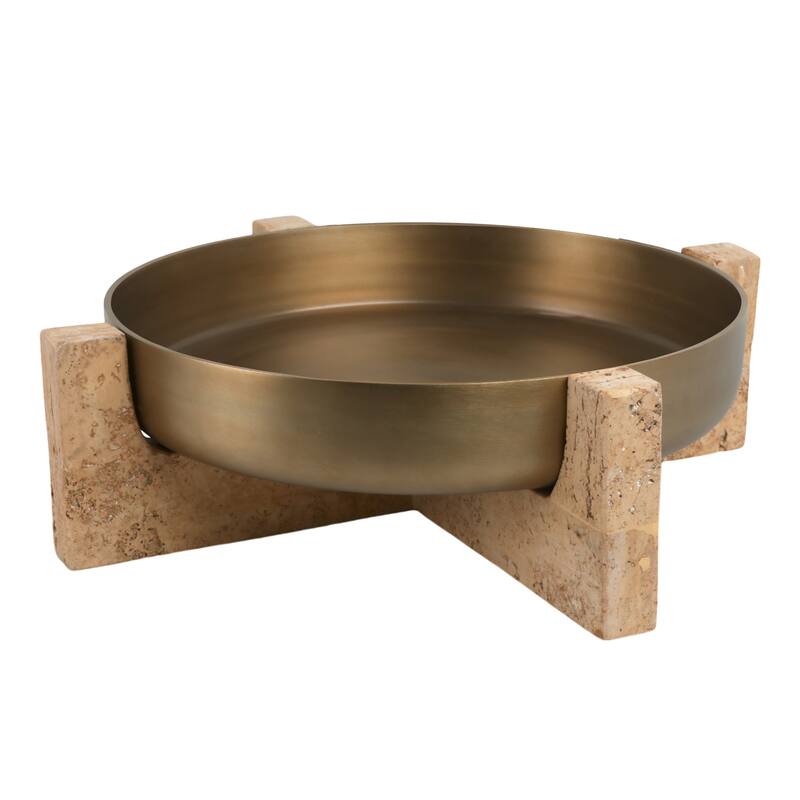 Metal Travertine Bowl Decorative Metallic Removable Stand - 6" Silver - 21" x 21" x 6"