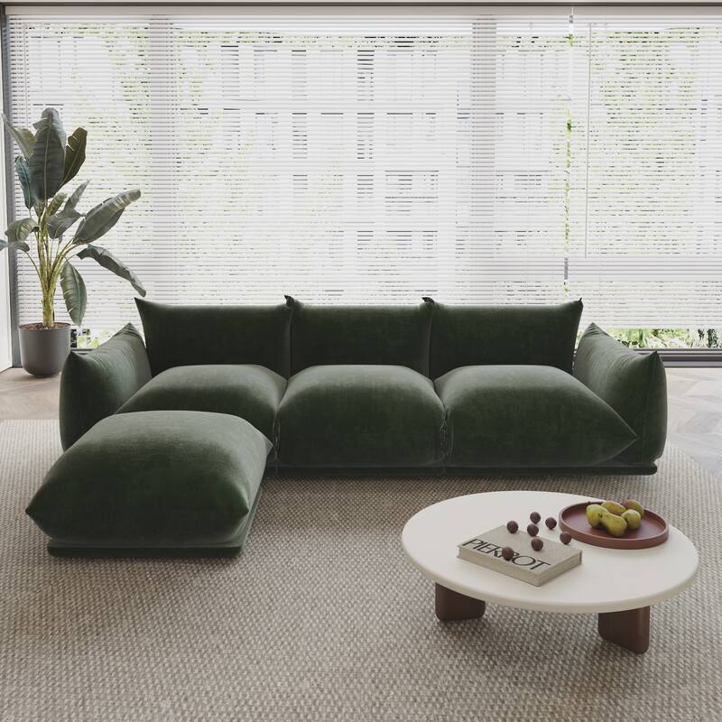 104" L-shape Chenille Modular Sofa Modern Sectional Semi-firm Sofa Couch with Ottoman